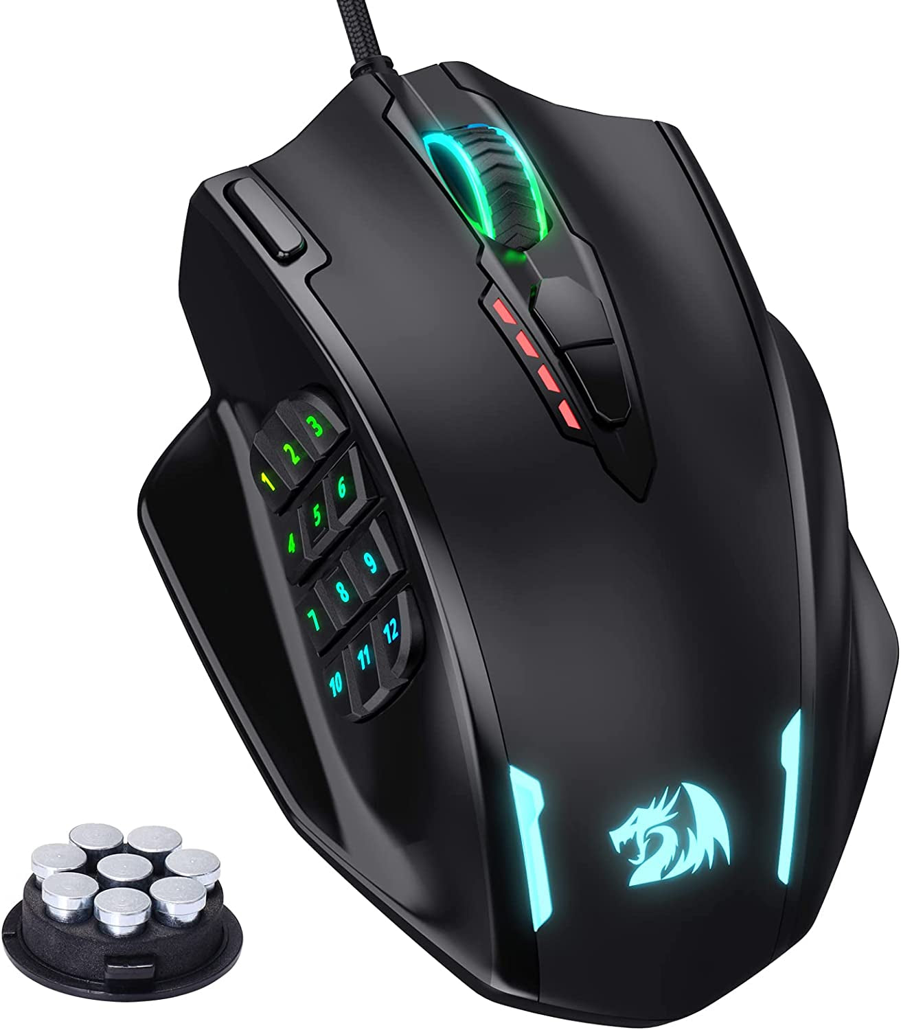 M908 Impact RGB LED MMO Gaming Mouse with 12 Side Buttons, Optical Wired Ergonomic Mouse with Max 12,400DPI, High Precision, 18 Programmable Macro Shortcuts, Comfort Grip